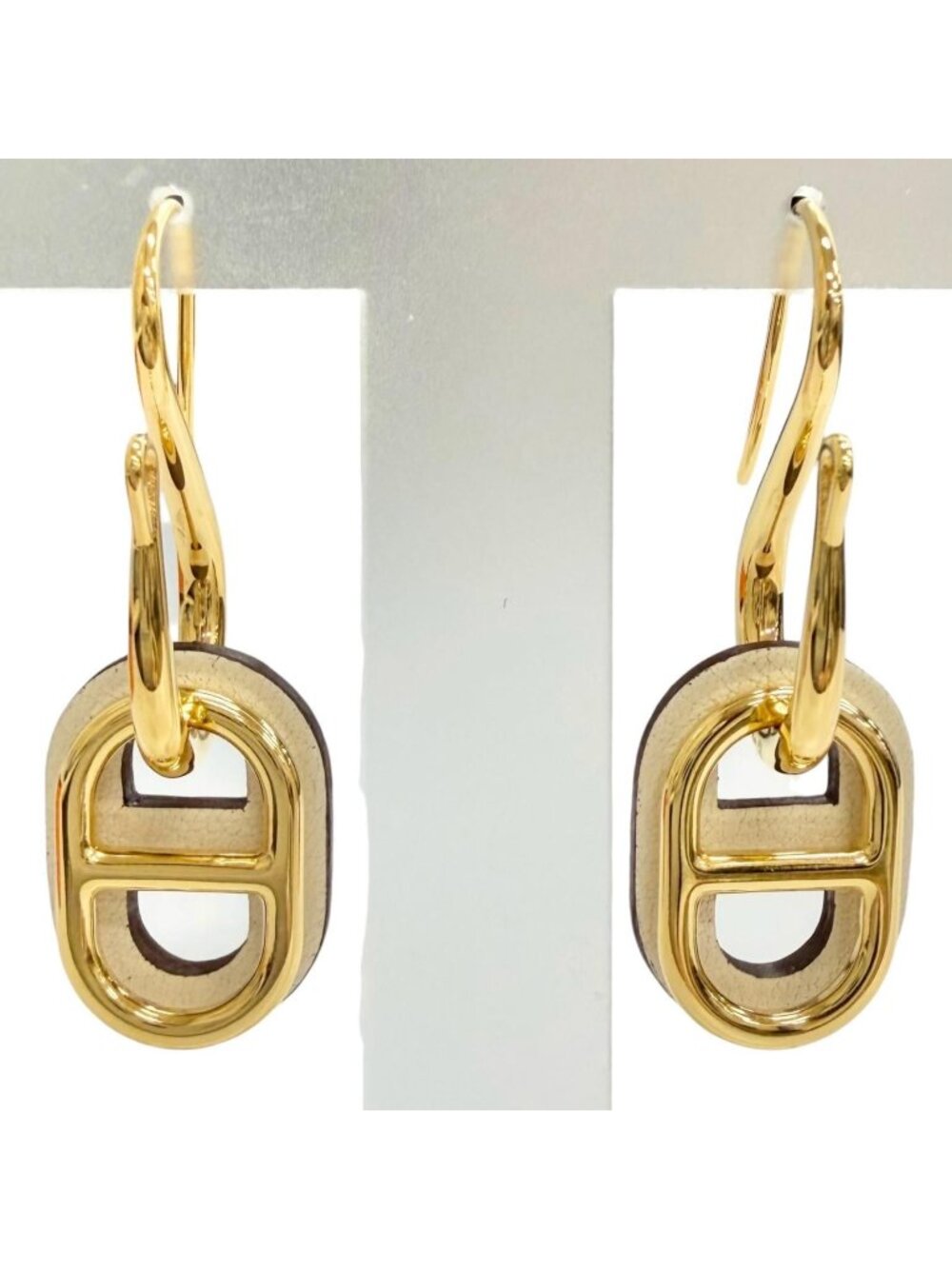 Hermes Maillon Earrings Swift Gold Chaine D'ancre Ivory
